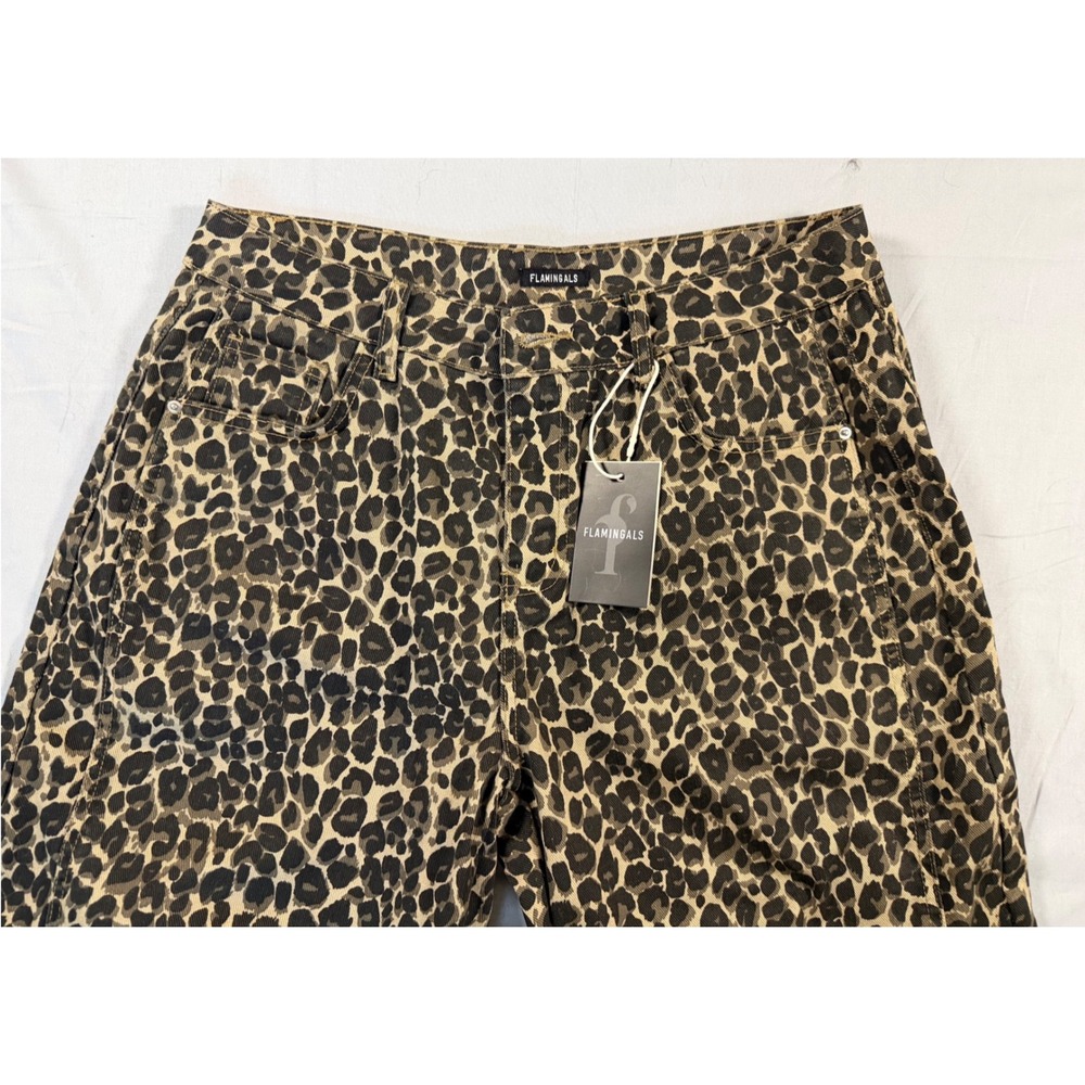Flamingals Leopard Animal Print Wide Leg Pants XL High Waist Streetwear NWT - Picture 3 of 9